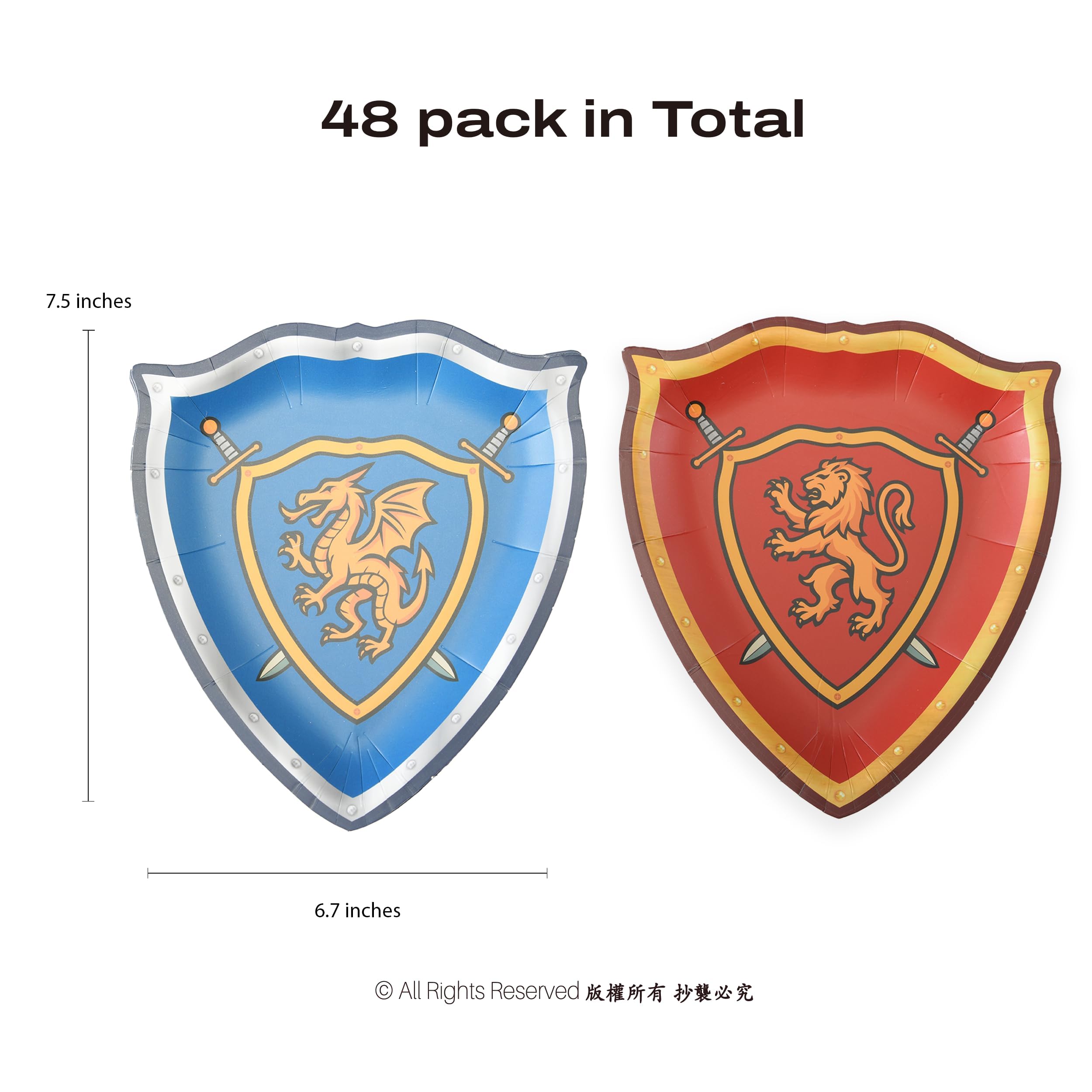 Cheerland Knights and Dragons Paper Plates Kite Shield Medieval Tableware for Fantasy Themed Knight Party Supplies Fantasy Birth